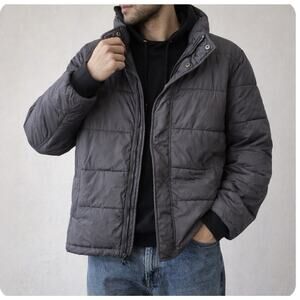 EUC Andrew Marc Black Gray Lightweight Capsule Puffer Coat XL Long Sleeve Coat